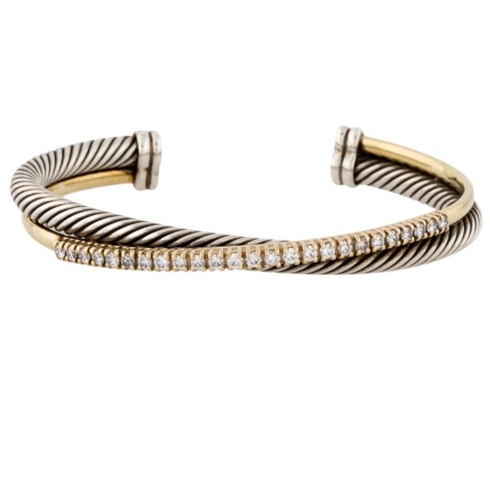 DAVID YURMAN TWO-TONE DIAMOND 1.25 CTW CROSSOVER ROW CUFF BRACELET - Picture 3 of 7